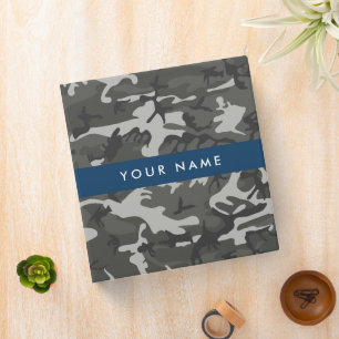 Grey Camouflage Pattern, Your name, Personalize Binder