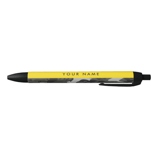 Grey Camouflage Pattern, Your name, Personalize Black Ink Pen (Bottom)