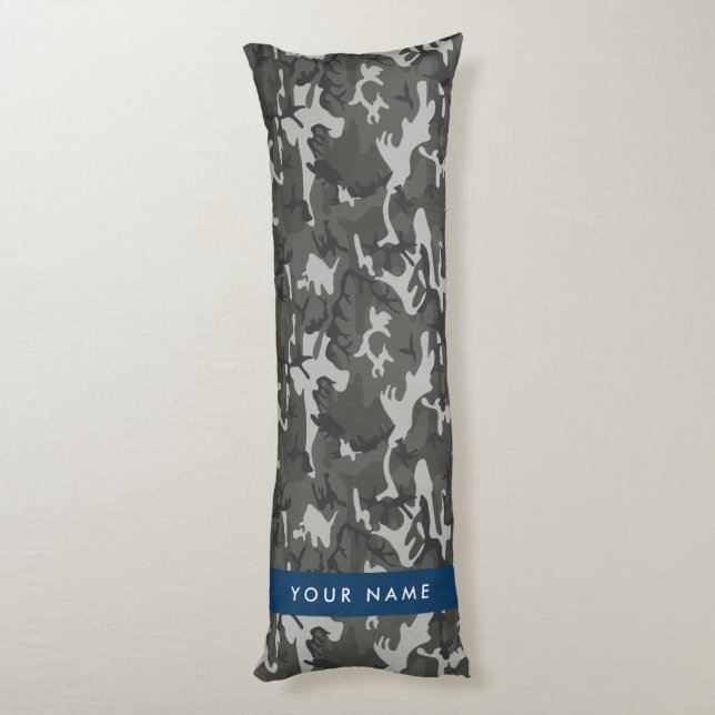 Grey Camouflage Pattern, Your name, Personalize Body Pillow (Back (Vertical))