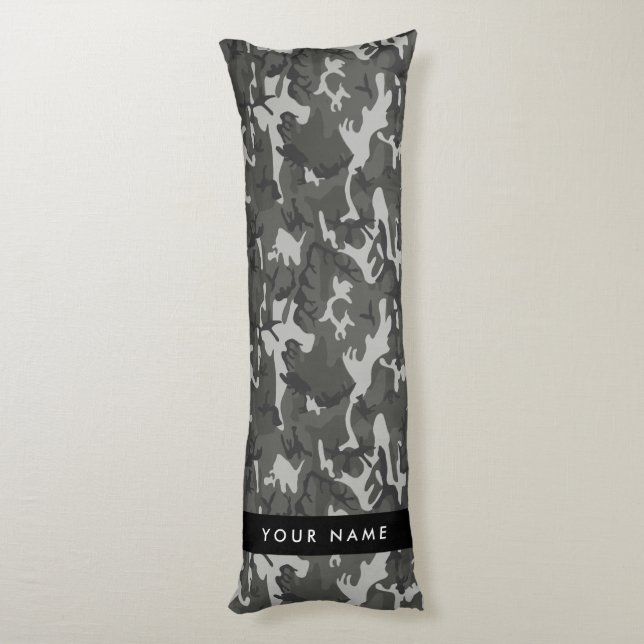 Grey Camouflage Pattern, Your name, Personalize Body Pillow (Back (Vertical))