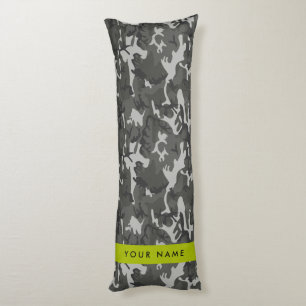 Grey Camouflage Pattern, Your name, Personalize Body Pillow