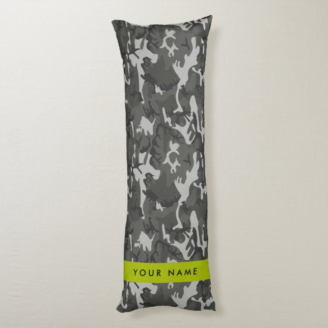 Grey Camouflage Pattern, Your name, Personalize Body Pillow (Back (Vertical))