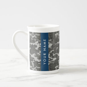 Grey Camouflage Pattern, Your name, Personalize Bone China Mug