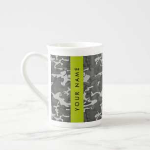 Grey Camouflage Pattern, Your name, Personalize Bone China Mug