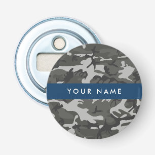Grey Camouflage Pattern, Your name, Personalize Bottle Opener