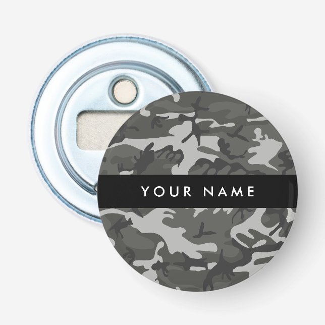 Grey Camouflage Pattern, Your name, Personalize Bottle Opener (Front)