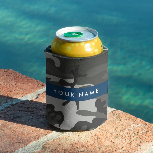 Grey Camouflage Pattern, Your name, Personalize Can Cooler (In Situ Pool)