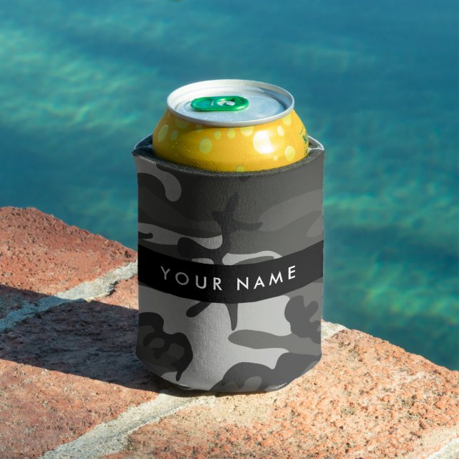 Grey Camouflage Pattern, Your name, Personalize Can Cooler (In Situ Pool)