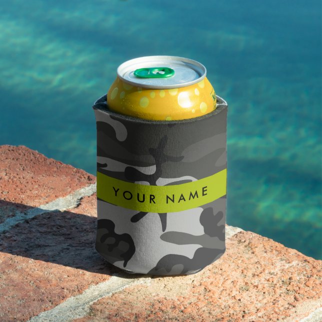 Grey Camouflage Pattern, Your name, Personalize Can Cooler (In Situ Pool)