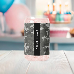 Grey Camouflage Pattern, Your name, Personalize Can Glass