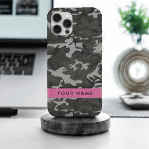 Grey Camouflage Pattern, Your name, Personalize iPhone 15 Pro Max Case