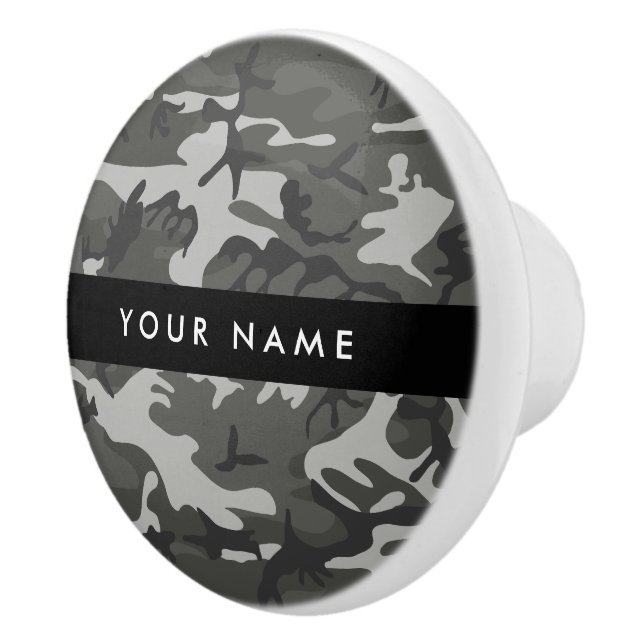 Grey Camouflage Pattern, Your name, Personalize Ceramic Knob (Right)