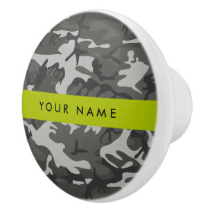 Grey Camouflage Pattern, Your name, Personalize Ceramic Knob