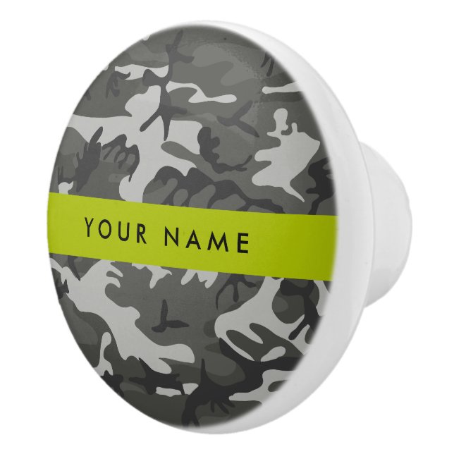 Grey Camouflage Pattern, Your name, Personalize Ceramic Knob (Right)
