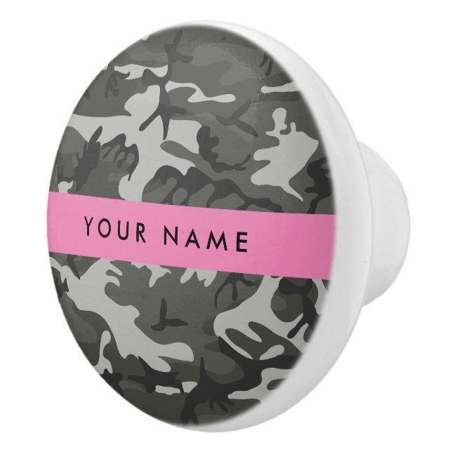 Grey Camouflage Pattern, Your name, Personalize Ceramic Knob (Right)