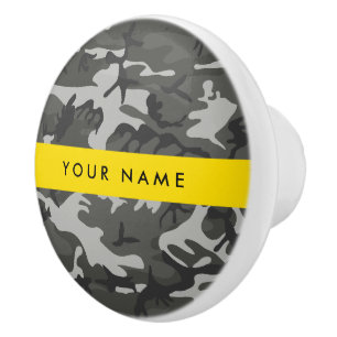 Grey Camouflage Pattern, Your name, Personalize Ceramic Knob