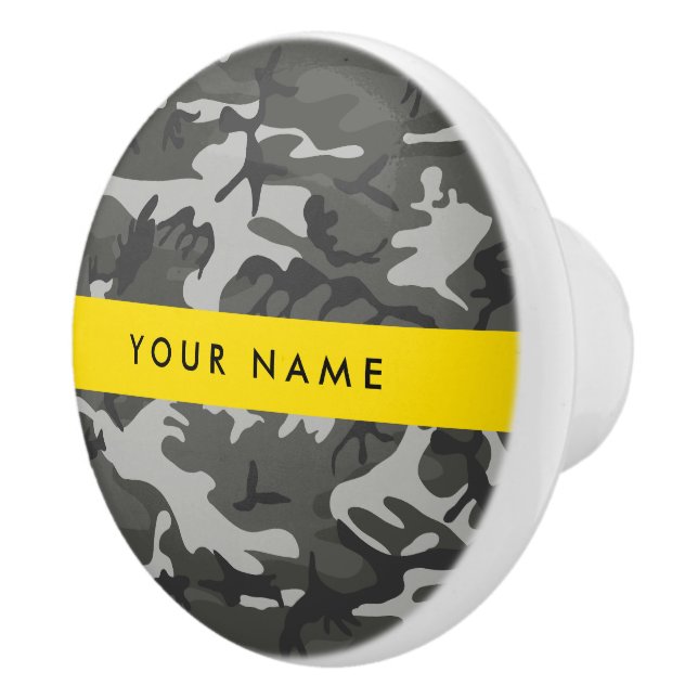 Grey Camouflage Pattern, Your name, Personalize Ceramic Knob (Right)