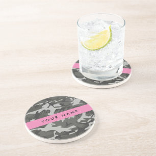 Grey Camouflage Pattern, Your name, Personalize Coaster