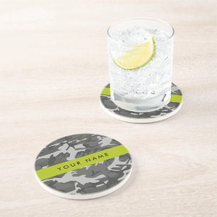 Grey Camouflage Pattern, Your name, Personalize Coaster