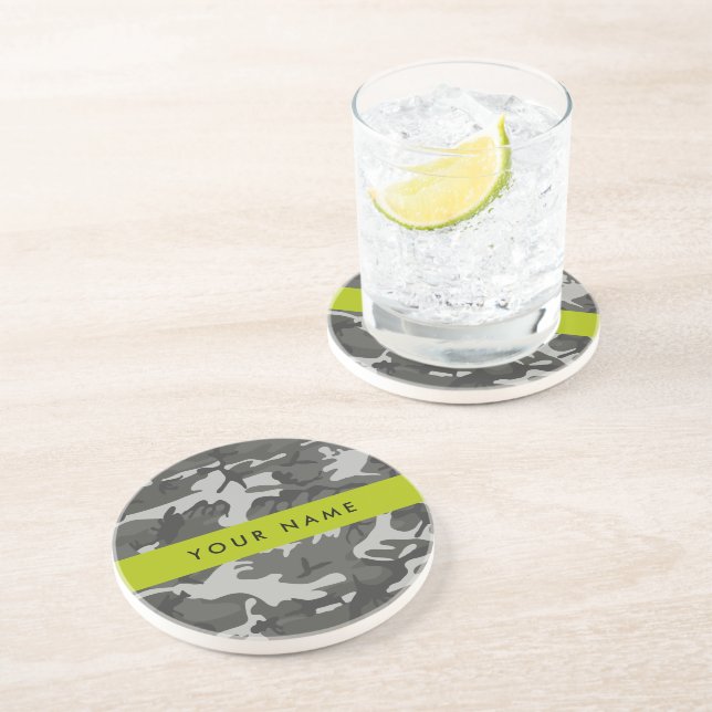 Grey Camouflage Pattern, Your name, Personalize Coaster (Side)