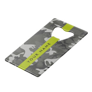 Grey Camouflage Pattern, Your name, Personalize Credit Card Bottle Opener