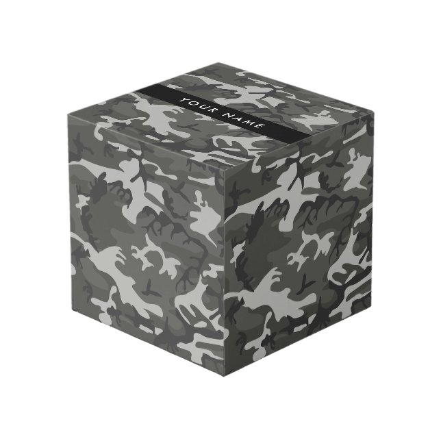 Grey Camouflage Pattern, Your name, Personalize Cube (Front Angled)