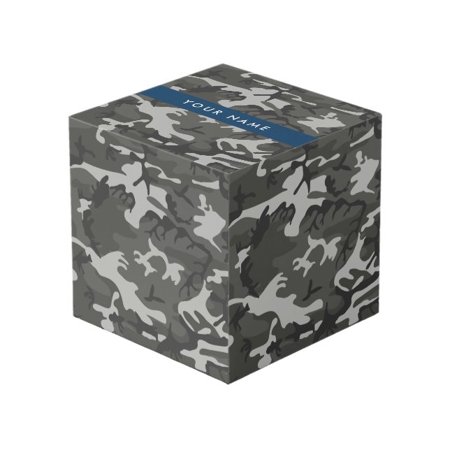 Grey Camouflage Pattern, Your name, Personalize Cube (Front Angled)