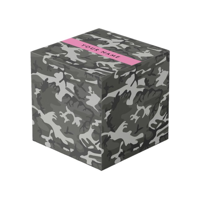 Grey Camouflage Pattern, Your name, Personalize Cube (Front Angled)
