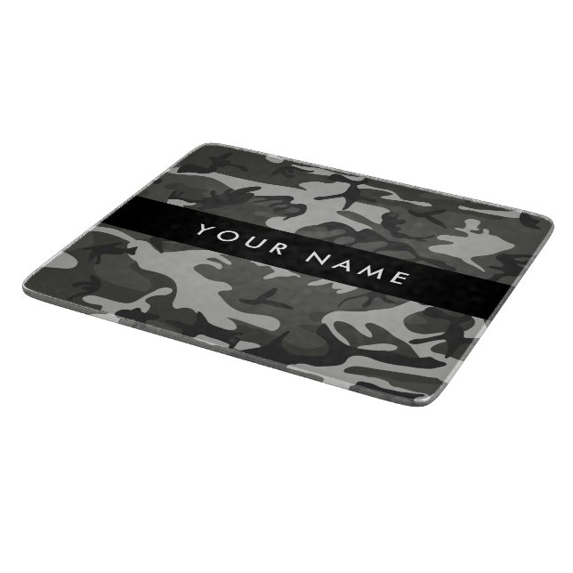 Grey Camouflage Pattern, Your name, Personalize Cutting Board (Corner)