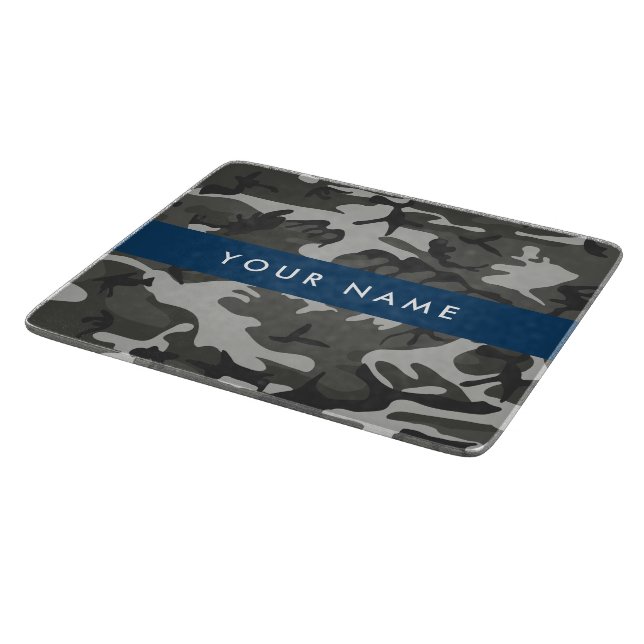 Grey Camouflage Pattern, Your name, Personalize Cutting Board (Corner)