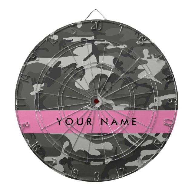 Grey Camouflage Pattern, Your name, Personalize Dartboard (Front)