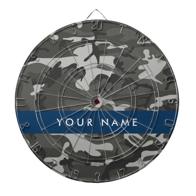 Grey Camouflage Pattern, Your name, Personalize Dartboard (Front)