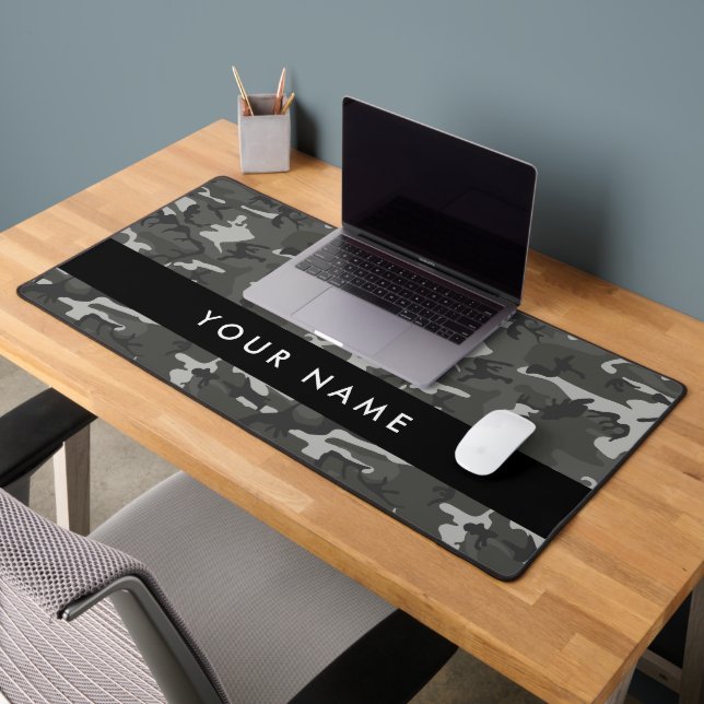 Grey Camouflage Pattern, Your name, Personalize Desk Mat (Office 2)