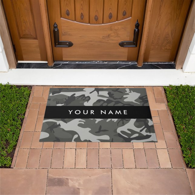Grey Camouflage Pattern, Your name, Personalize Doormat (Outdoor)