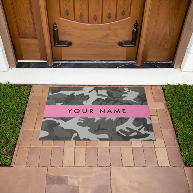 Grey Camouflage Pattern, Your name, Personalize Doormat (Outdoor)