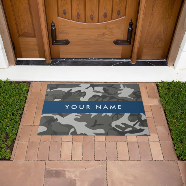Grey Camouflage Pattern, Your name, Personalize Doormat (Outdoor)