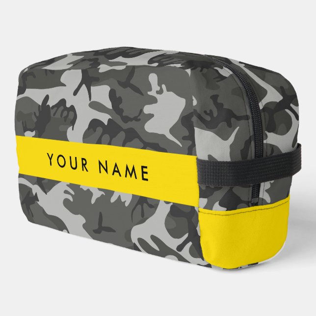 Grey Camouflage Pattern, Your name, Personalize Dopp Kit (Left Corner)