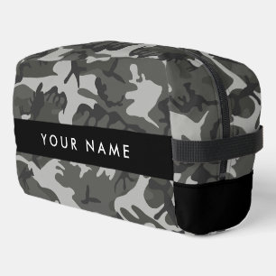 Grey Camouflage Pattern, Your name, Personalize Dopp Kit