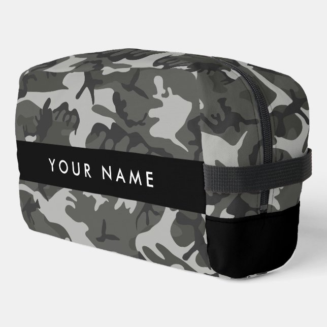 Grey Camouflage Pattern, Your name, Personalize Dopp Kit (Left Corner)