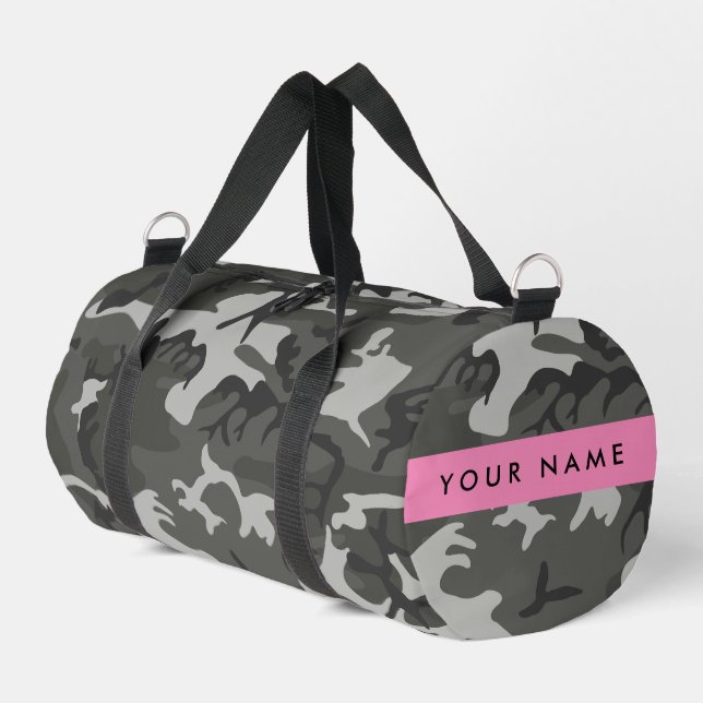 Grey Camouflage Pattern, Your name, Personalize Duffle Bag (Left Corner)