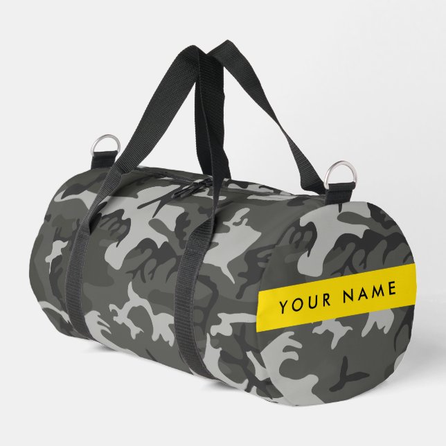 Grey Camouflage Pattern, Your name, Personalize Duffle Bag (Left Corner)
