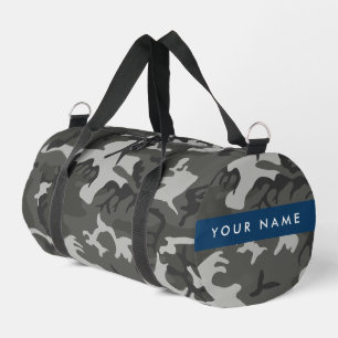 Grey Camouflage Pattern, Your name, Personalize Duffle Bag