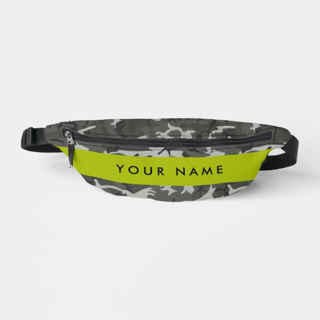 Grey Camouflage Pattern, Your name, Personalize Fanny Pack (Front)