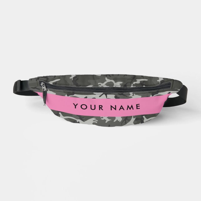 Grey Camouflage Pattern, Your name, Personalize Fanny Pack (Front)