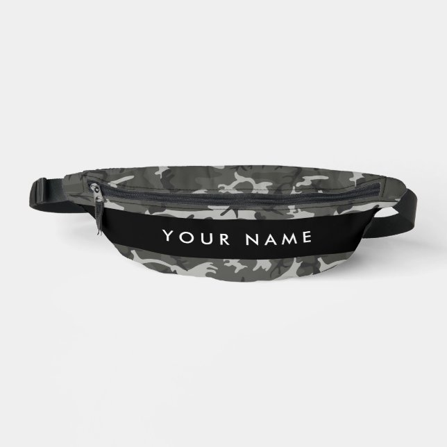 Grey Camouflage Pattern, Your name, Personalize Fanny Pack (Front)