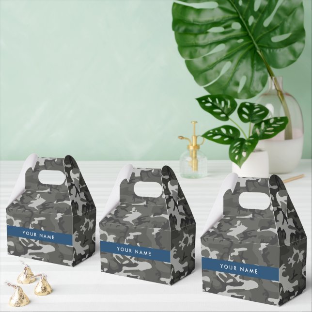 Grey Camouflage Pattern, Your name, Personalize Favor Box (Multiple)