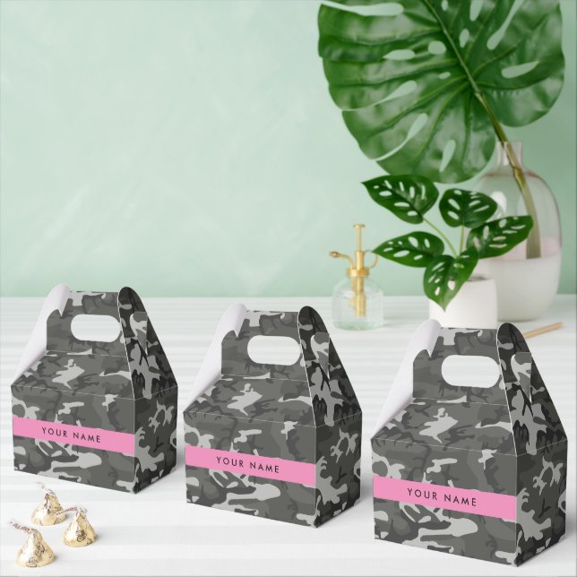 Grey Camouflage Pattern, Your name, Personalize Favor Box (Multiple)