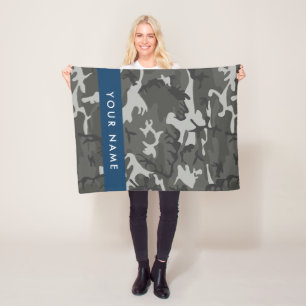 Grey Camouflage Pattern, Your name, Personalize Fleece Blanket