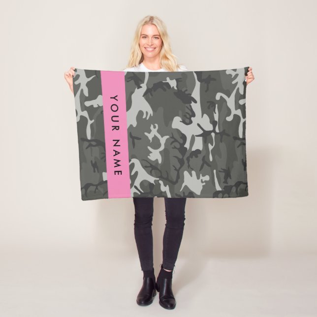 Grey Camouflage Pattern, Your name, Personalize Fleece Blanket (In Situ)