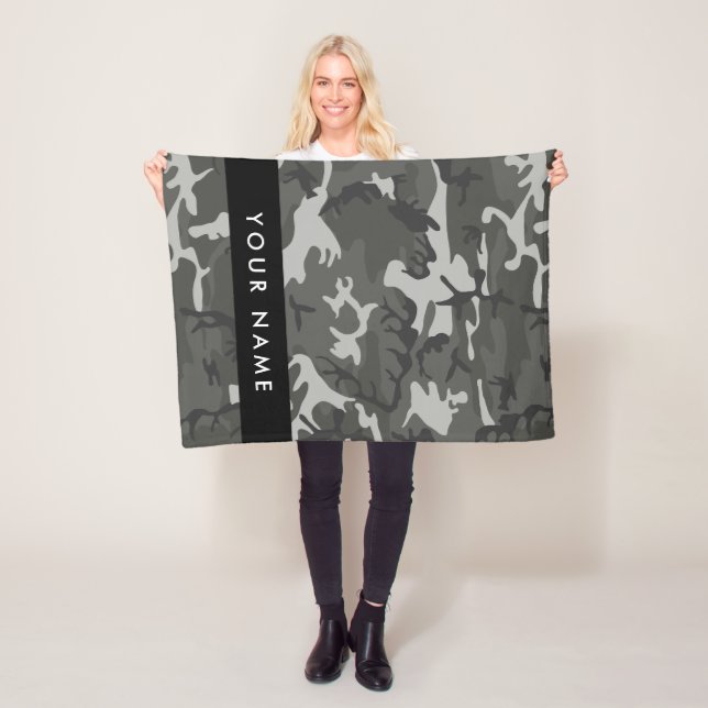Grey Camouflage Pattern, Your name, Personalize Fleece Blanket (In Situ)